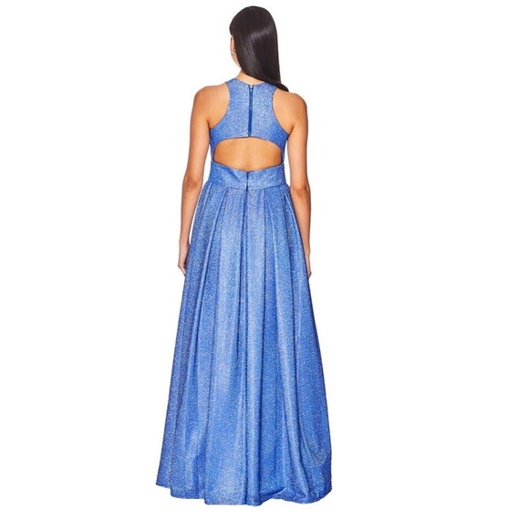 NWT Morgan & Co Blue Glitter Shimmer Pleated Gown - Picture 4 of 16